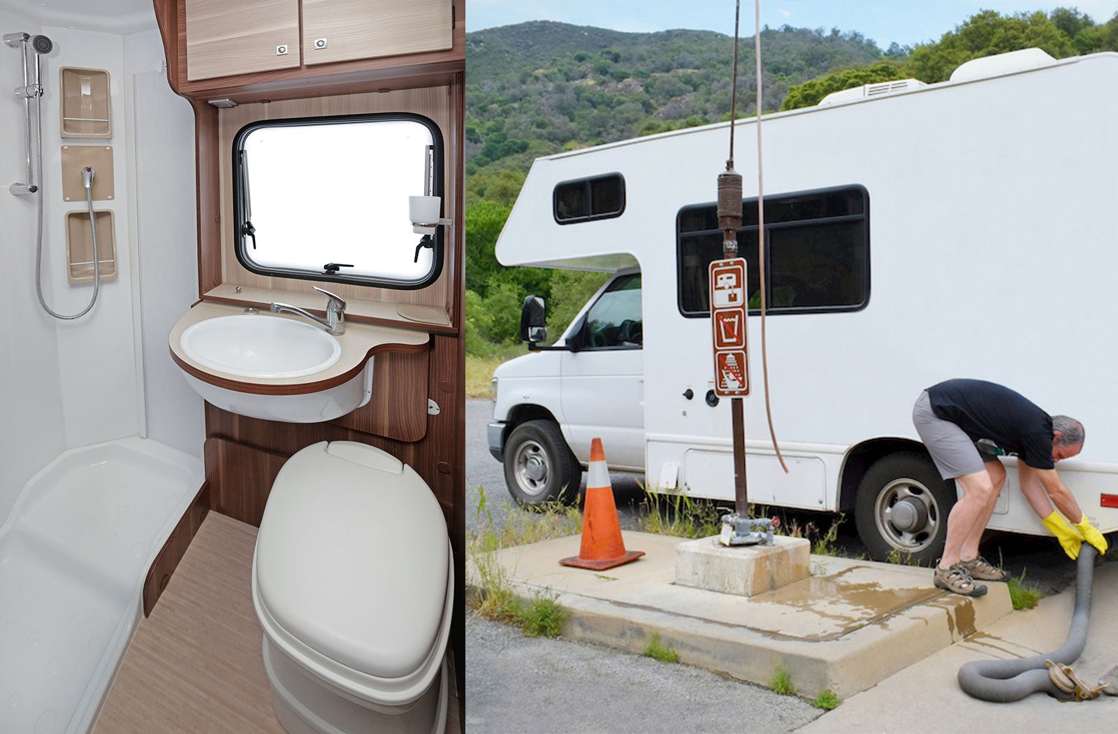 Portable RV/camper toilet and holding tank setup in Bridgeport, Connecticut