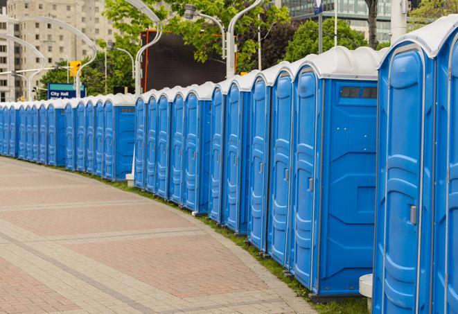 Seasonal porta potty units set up at a Bridgeport, Connecticut venue